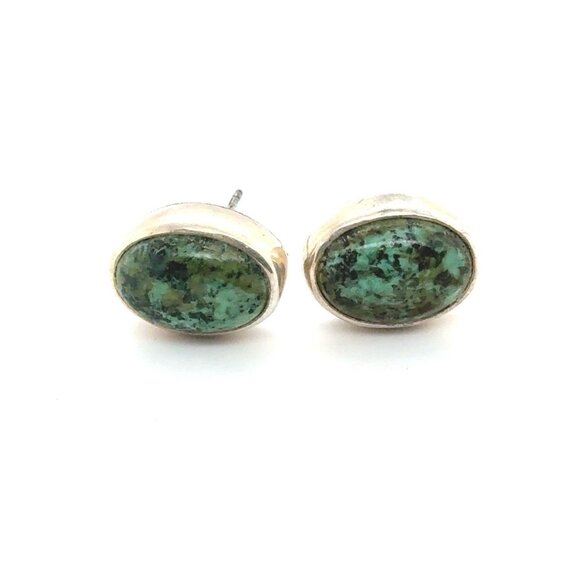 925 Oval Shaped Turquoise Stud Earrings - Picture 1 of 6
